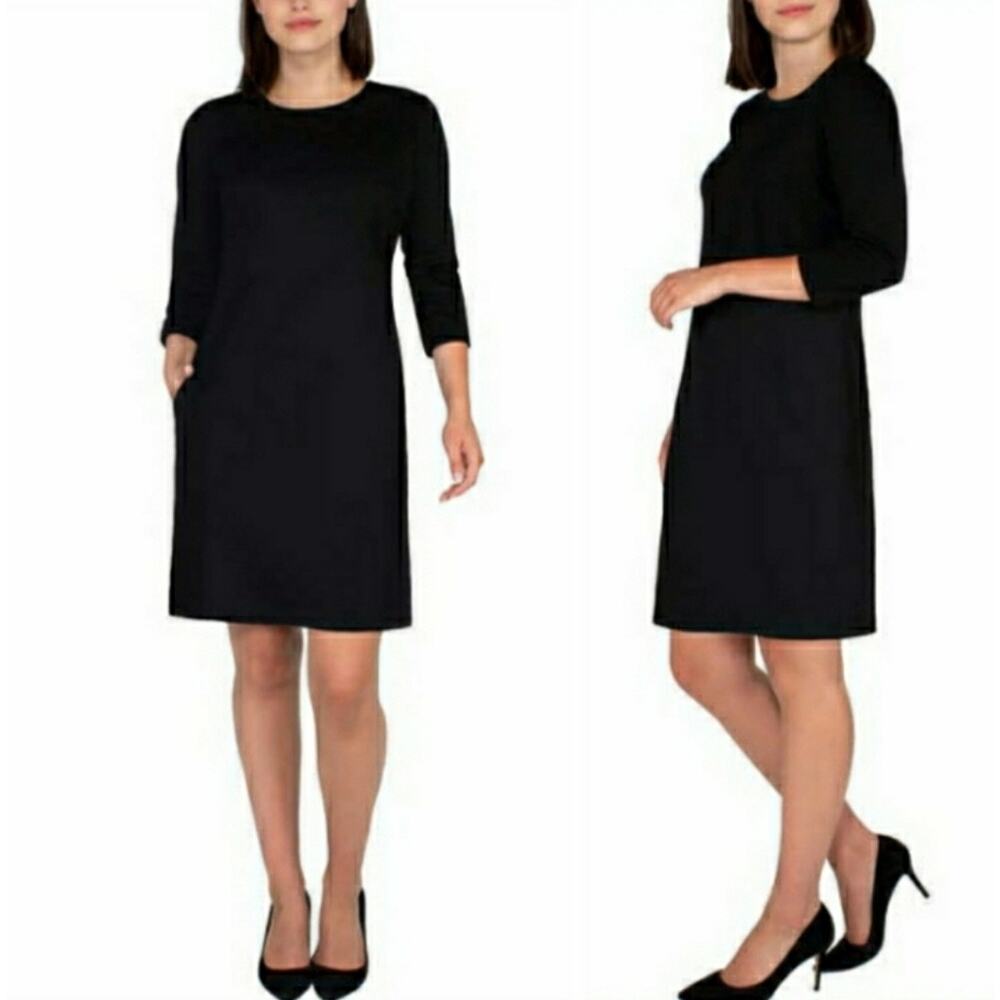 Nicole Miller Original Black 3/4 Sleeve Shift Dress. Size L